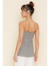 Plaid Button Down Strapless Blazer