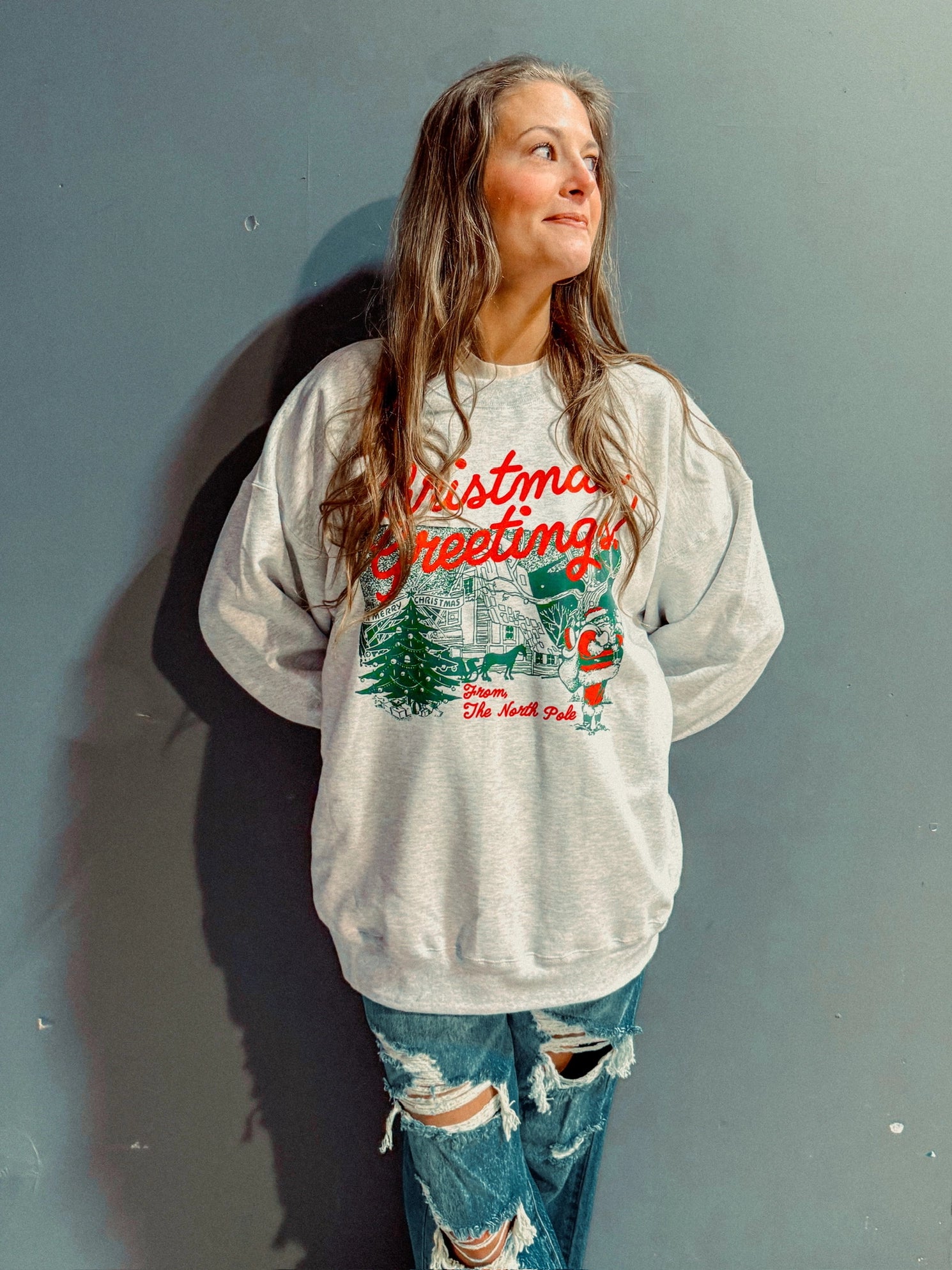 Christmas Greetings! North Pole Boxy Cotton Sweatshirt