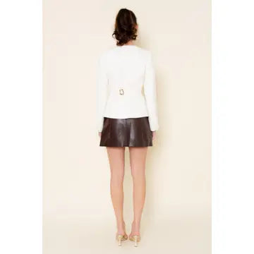 Crew Neck Button Up Long Sleeve Blazer