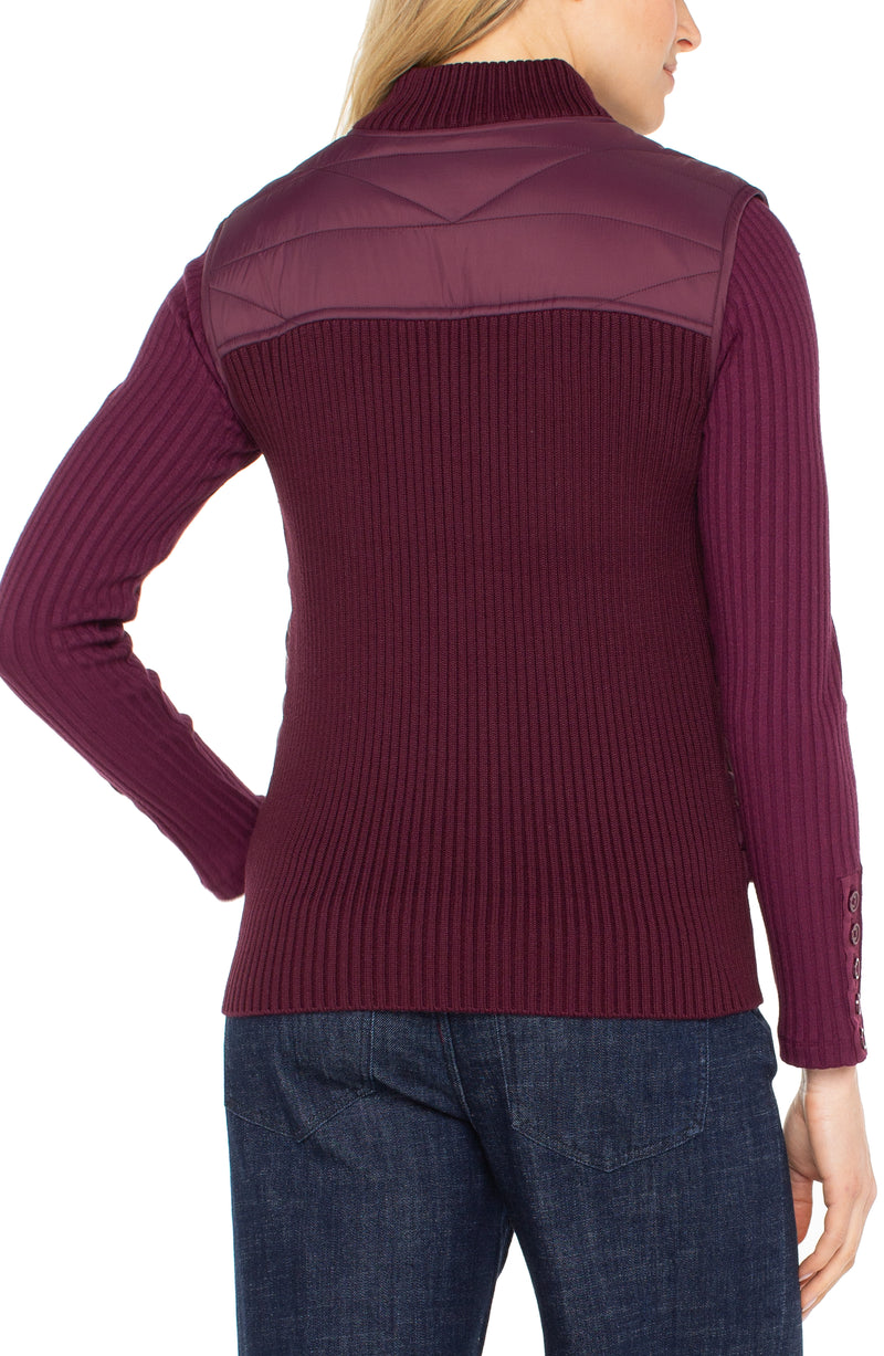 Sleeveless Quilted Front Full Zip Sweater Vest