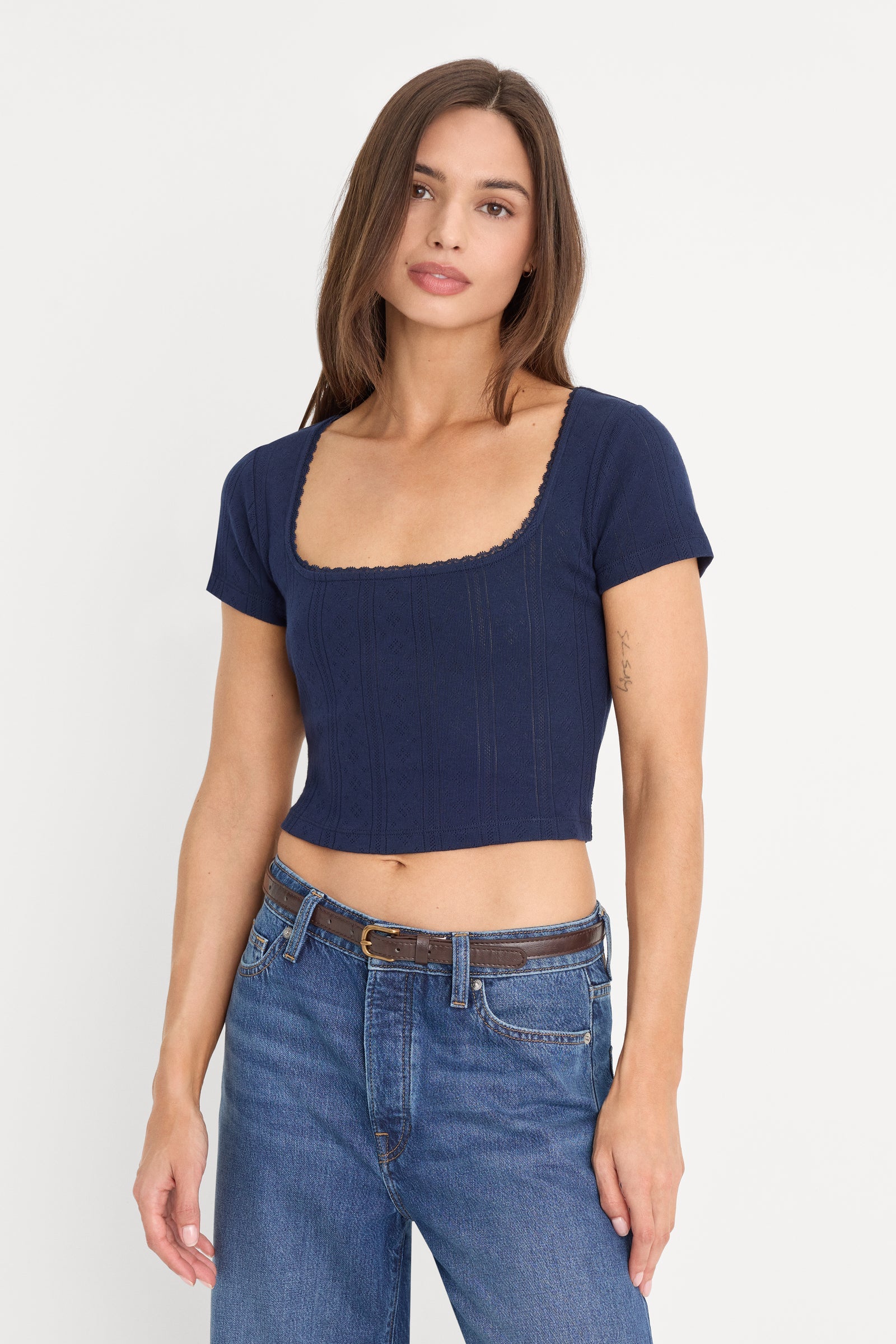 The Pointelle Square Neck Top