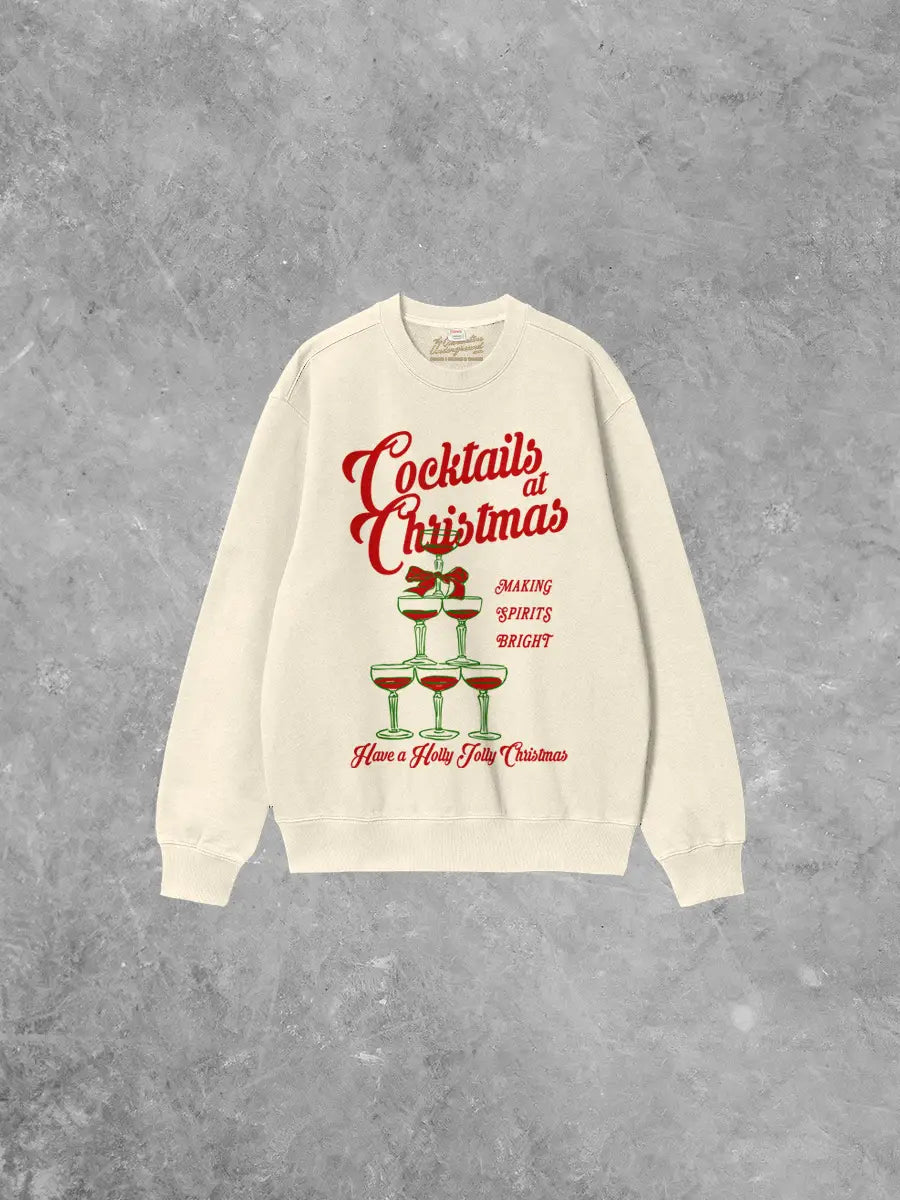 Cocktails At Christmas, Champagne Boxy Cotton Sweatshirt