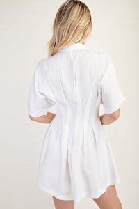 Collar Neck Waist Pleated Mini Dress