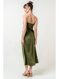 Pleated Strapless Midi Dress