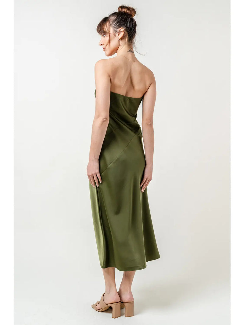 Pleated Strapless Midi Dress