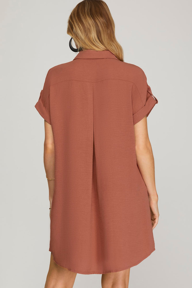 Drop Shoulder Woven Shirt Dress