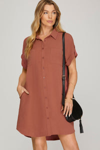 Drop Shoulder Woven Shirt Dress