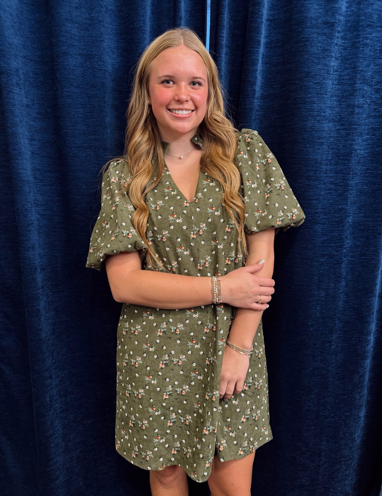 Puff Sleeve Velvet Flower Dress