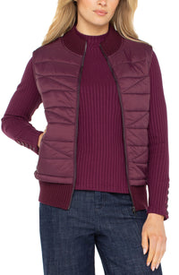 Sleeveless Quilted Front Full Zip Sweater Vest