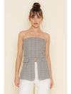 Plaid Button Down Strapless Blazer