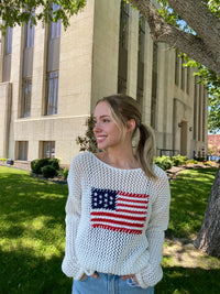Open Knit American Flag Sweater