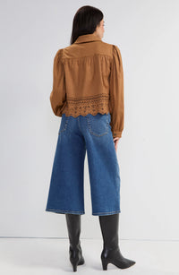 Puff Sleeve Jacket W/ Laser Cut Hem