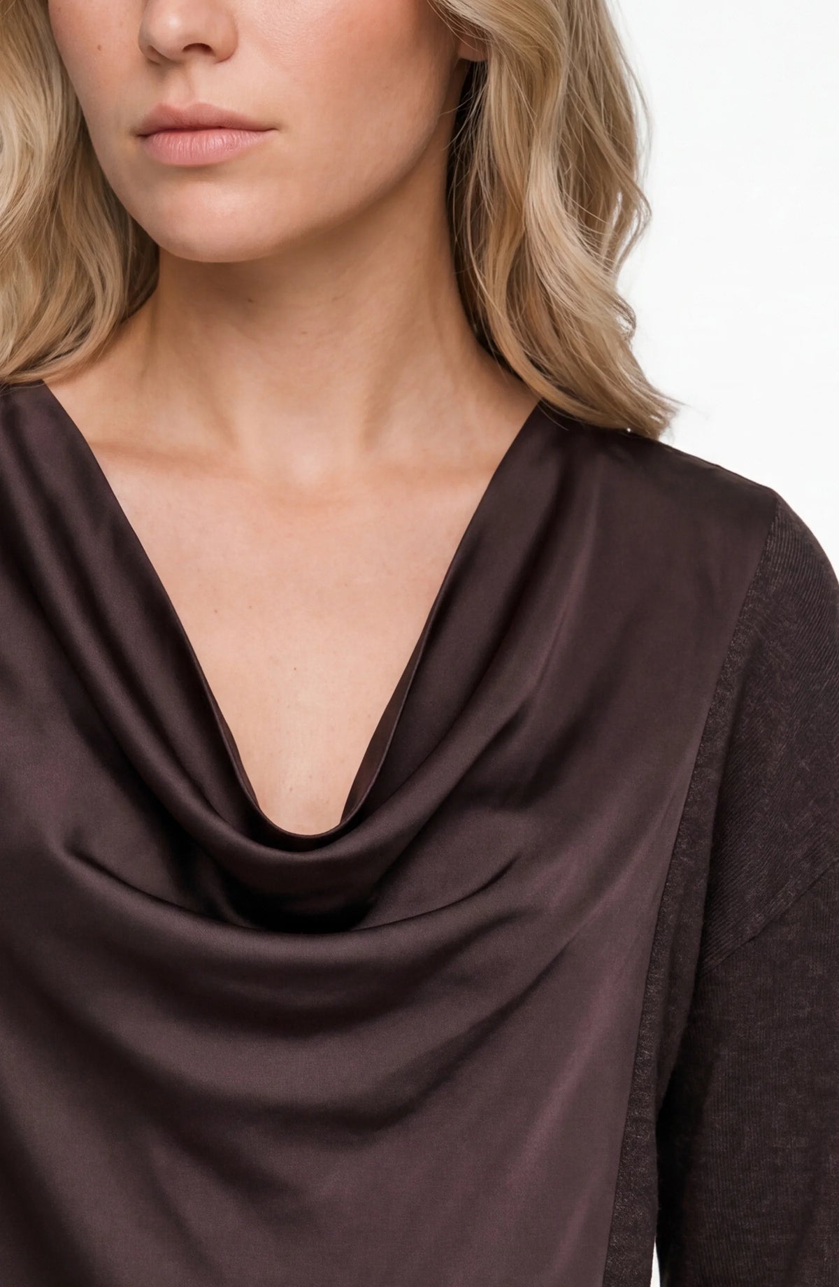 Draped Neck Mixed Media Sweater