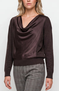 Draped Neck Mixed Media Sweater