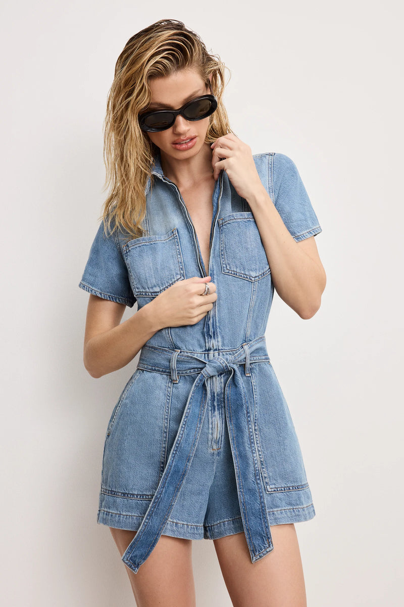 Fit for Success Lite Linen Denim Shorts Jumpsuit