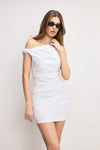 Poplin Ruched Off The Shoulder Mini Dress