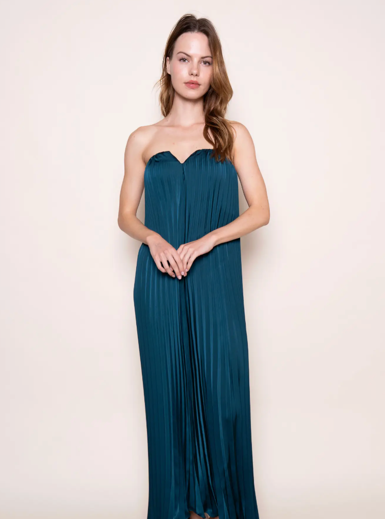 Strapless Pleated Maxi Dress