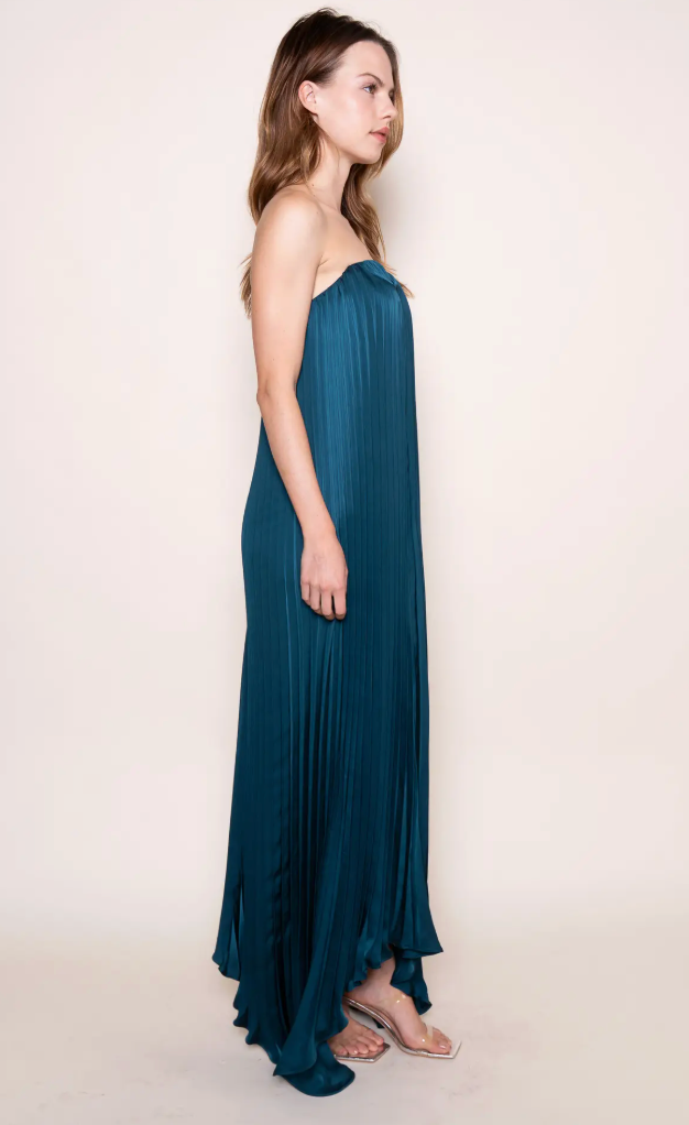Strapless Pleated Maxi Dress