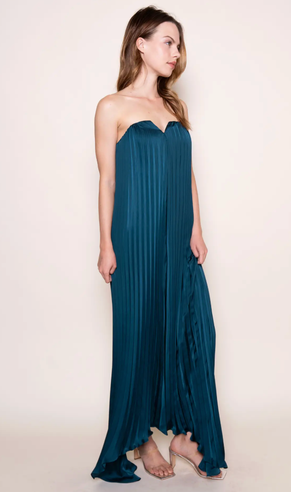 Strapless Pleated Maxi Dress