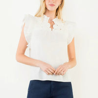 Flutter Sleeve Top w/ Embellished Yoke