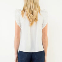 Flutter Sleeve Top w/ Embellished Yoke