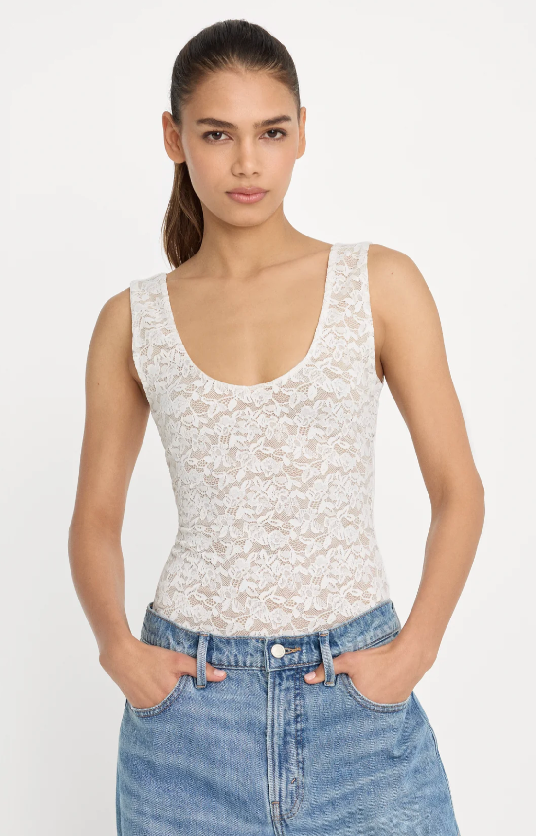 Stretch Lace Scoop Tank Bodysuit