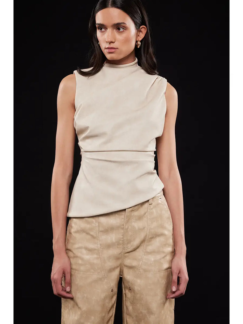 Distressed Asymmetrical Leather Top