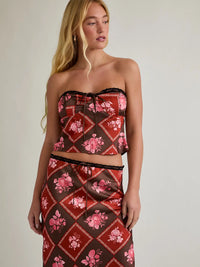 Strapless Lace Trim Satin Tube Top