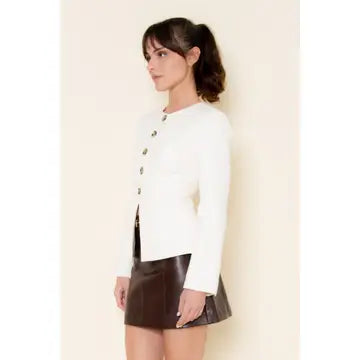 Crew Neck Button Up Long Sleeve Blazer