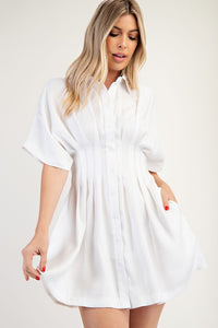Collar Neck Waist Pleated Mini Dress