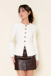 Crew Neck Button Up Long Sleeve Blazer