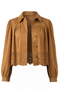 Puff Sleeve Jacket W/ Laser Cut Hem