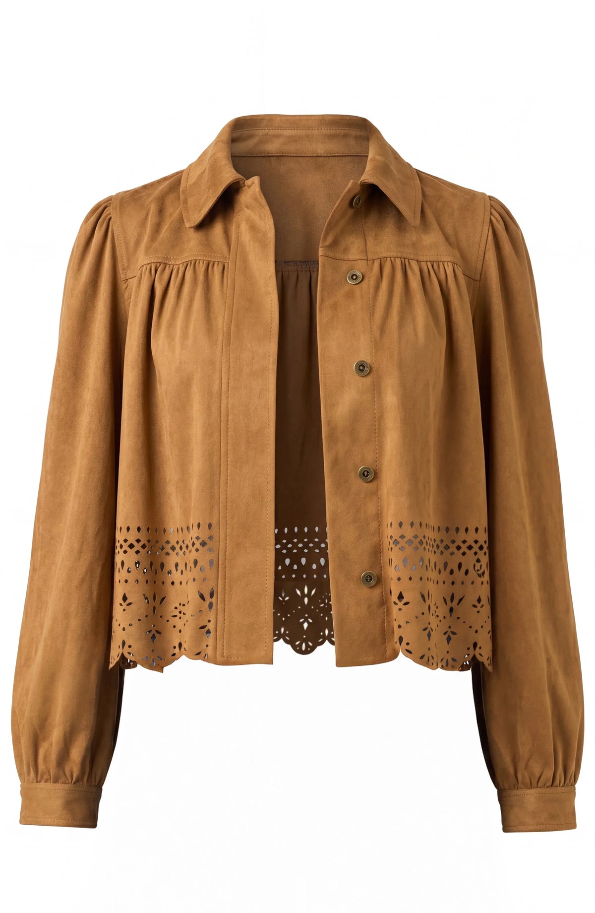 Puff Sleeve Jacket W/ Laser Cut Hem
