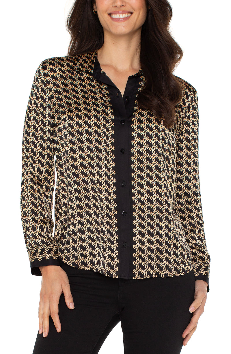 Long Sleeve Button Front Woven Shirt